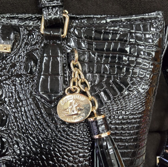NEW!Brahmin Mini Asher Satchel Black Melbourne Croc leather with long strap - Picture 8 of 11